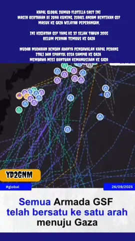 Kapal global Sumud Flotilla saat ini masih bertahan di zona kuning, Israel ancam hentikan GSF masuk ke gaza wilayah peperangan, ini kegiatan GSF yang ke 37 sejak tahun 2005 belum pernah tembus ke Gaza Mudah mudahan dengan adanya pengawalan kapal perang Itali dan Spanyol bisa sampai ke Gaza  membawa misi Bantuan Kemanusiaan ke Gaza #gsf #genozida #Freepalestina 