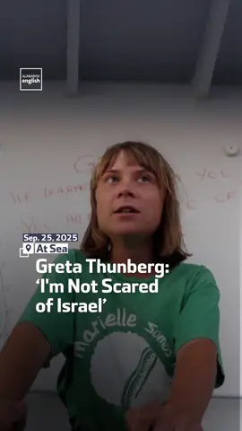 Greta Thunberg says she is “not scared of Israel” as she sails with an international aid flotilla toward Gaza, calling the voyage a last resort to show “there is still some humanity left.” #GretaThunberg #AidFlotilla #Israel