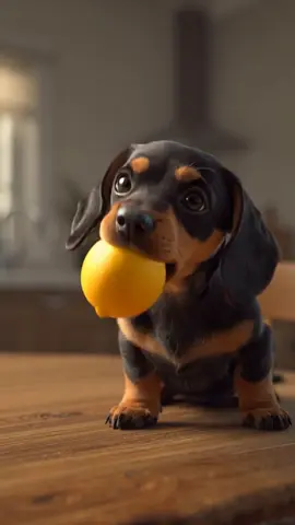 🐶🍋 This tiny dachshund just discovered lemons… and her reaction is priceless! 😂💛 #funnydog #cutedog #puppylove #lemontaste #fyp 