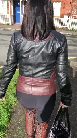 Fairygothmother leathered up for the Autumn 🥰 no music so natural sounds and heels clicking and Mistess smiling 😘 #jacket #leather #highheels #boots #sounds 
