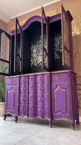 Gorgeous China Cabinet painted in Purple Emperor Color 💜 #kachafurniture #kachafurniturepaint #furnitureflip #furnituremakeover 