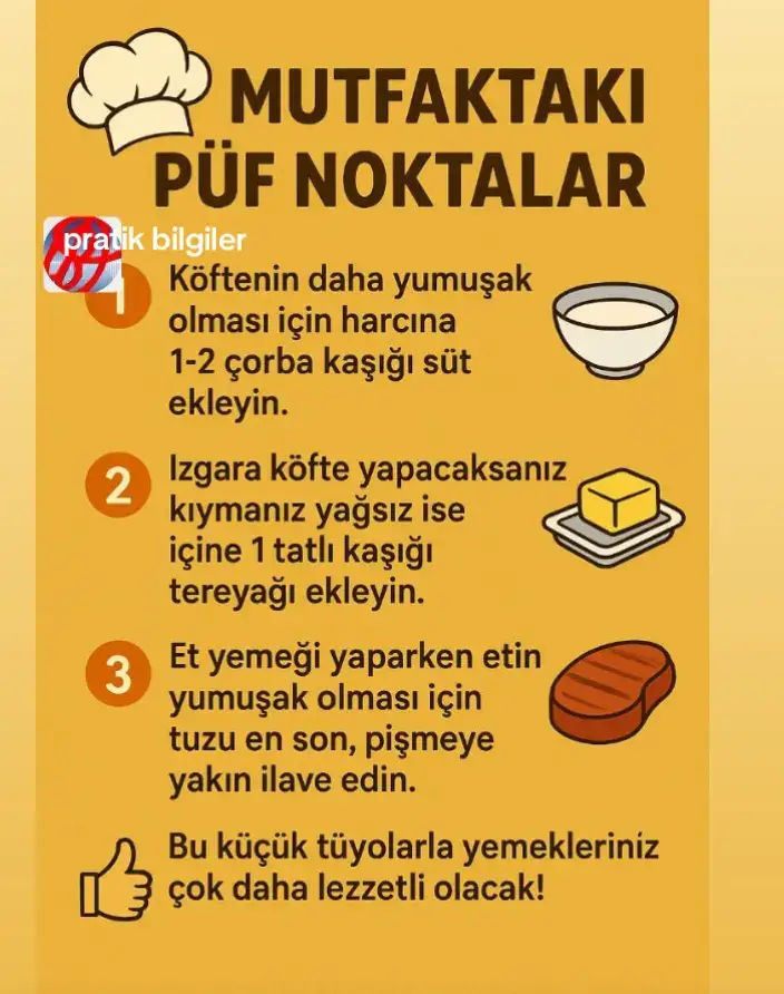 🍴 Siz de mutfakta en çok hangi tüyoyu kullanıyorsunuz?” . .#mutfakpüfnoktaları #pratiktüyolar #yemekönerileri #köftepüfleri #lezzetlisofralar 