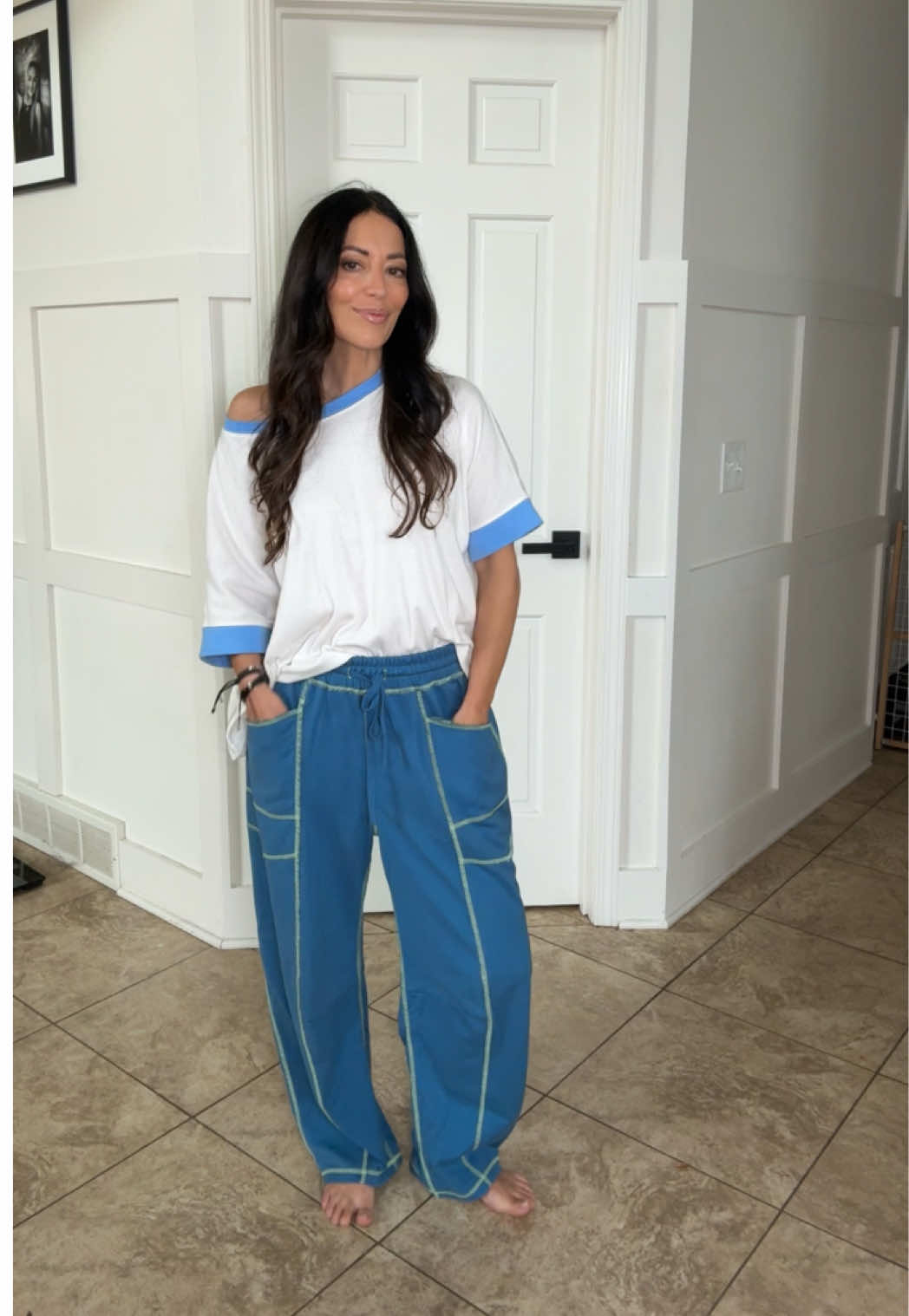 I have a few of these cozy barrel sweatpants. (There’s more where these came from).  5’3 105  Wearing the small 