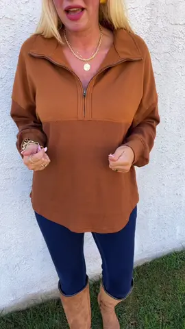 Oversized style pull over - waffle blend material - half zip #womenswaffletop#wafflepullover#fallfashion 