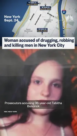 A woman in #NewYorkCity is accused of drugging, robbing and killing multiple men. #Prosecutors say she used fentanyl-laced drugs to incapacitate the men. She’s been charged with multiple counts of second-degree murder and it’s not clear if she has entered a plea yet. She previously pleaded guilty in a deal relating to the fentanyl. @NBC New York has the story.