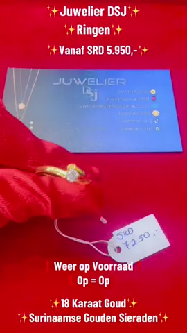 ✨Nu Verkrijgbaar Bij Juwelier DSJ✨ ❗️Weer Op Voorraad❗️ ✨Dames Ringen✨ ✨Vanaf SRD 5.950✨ ❗️Op = Op❗️ ✨18 Karaat Goud✨ ✨Surinaamse Gouden Sieraden✨ Er zijn verschillende modellen op voorraad😁 Haast u zich snel, want ze verkopen snel!😊 📍Kwattaweg #190 📱Bellen/appen: ⁨877-2908⁩ ❗️Openingstijden❗️ Maandag - Vrijdag: 09:00u - 17:00u Zaterdag: 09:00u - 15:00u Zon- & Feestdagen: Gesloten #juwelierdsj #damesring #ring #rolex