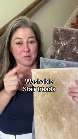 Nonslip carpet treads that are washable rugs. They peel and stick and you can wash them in the machine up to 140° on gentle, and then do not dry them. #WashRugs #stairtreads #HomeDecorIdeas #HomeDecorRugs #RugsOfTikTok @HEBE 