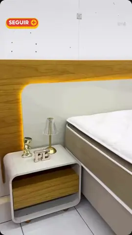 LINK NOS COMENTÁRIOS ✨ Cabeceira Box Casal Innova: 100% MDF, off white, com 2 mesas laterais e iluminação em LED para um quarto sofisticado! #cabeceira #fyp #decoracao #moveis #quarto  