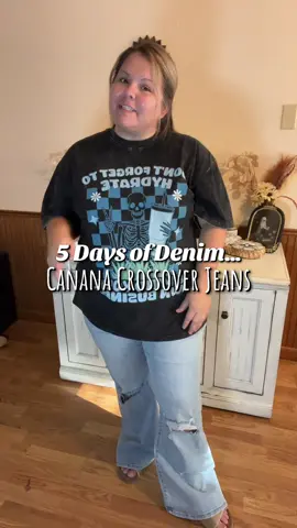Final day of 5 days of denim jeans straight from the TikTok shop! Yall check out the other 4 pairs in the playlist at the top of my account page and I hope you enjoyed this! #5daysof #denimjeans #flarejeans #crossoverjeans  #womensjeans 