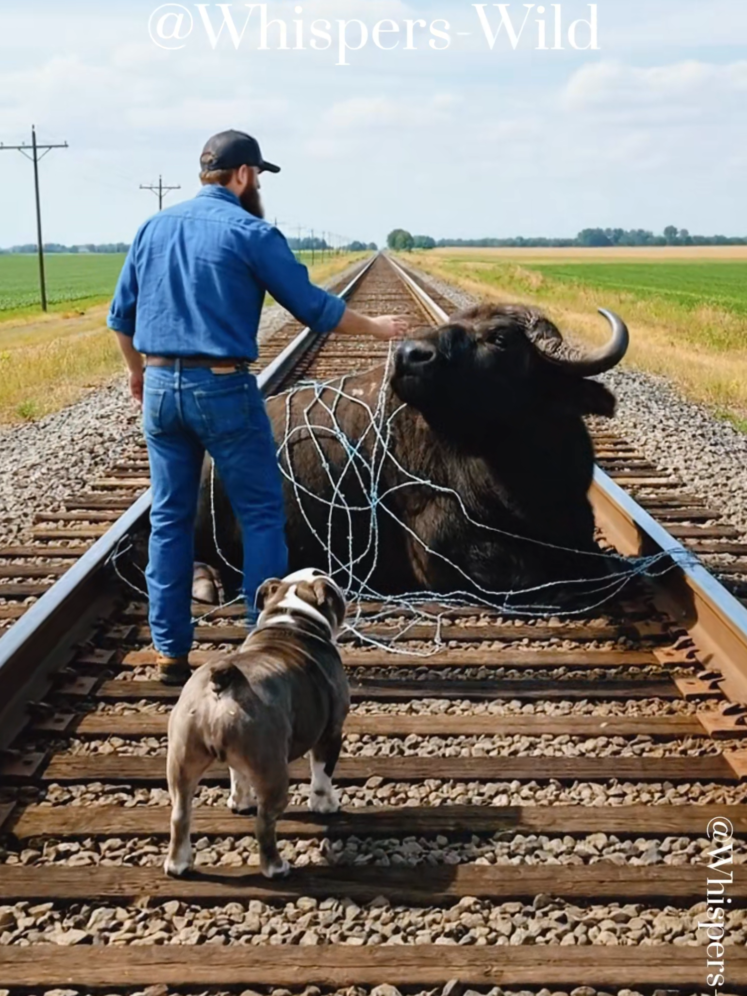 Bulldog Hero Helps Save Wild Bison from Dangerous Train Track Trap#animals #wildanimals #smash #figher #wildanimal #Wildlife #animalrescue #rescuestory #fyp