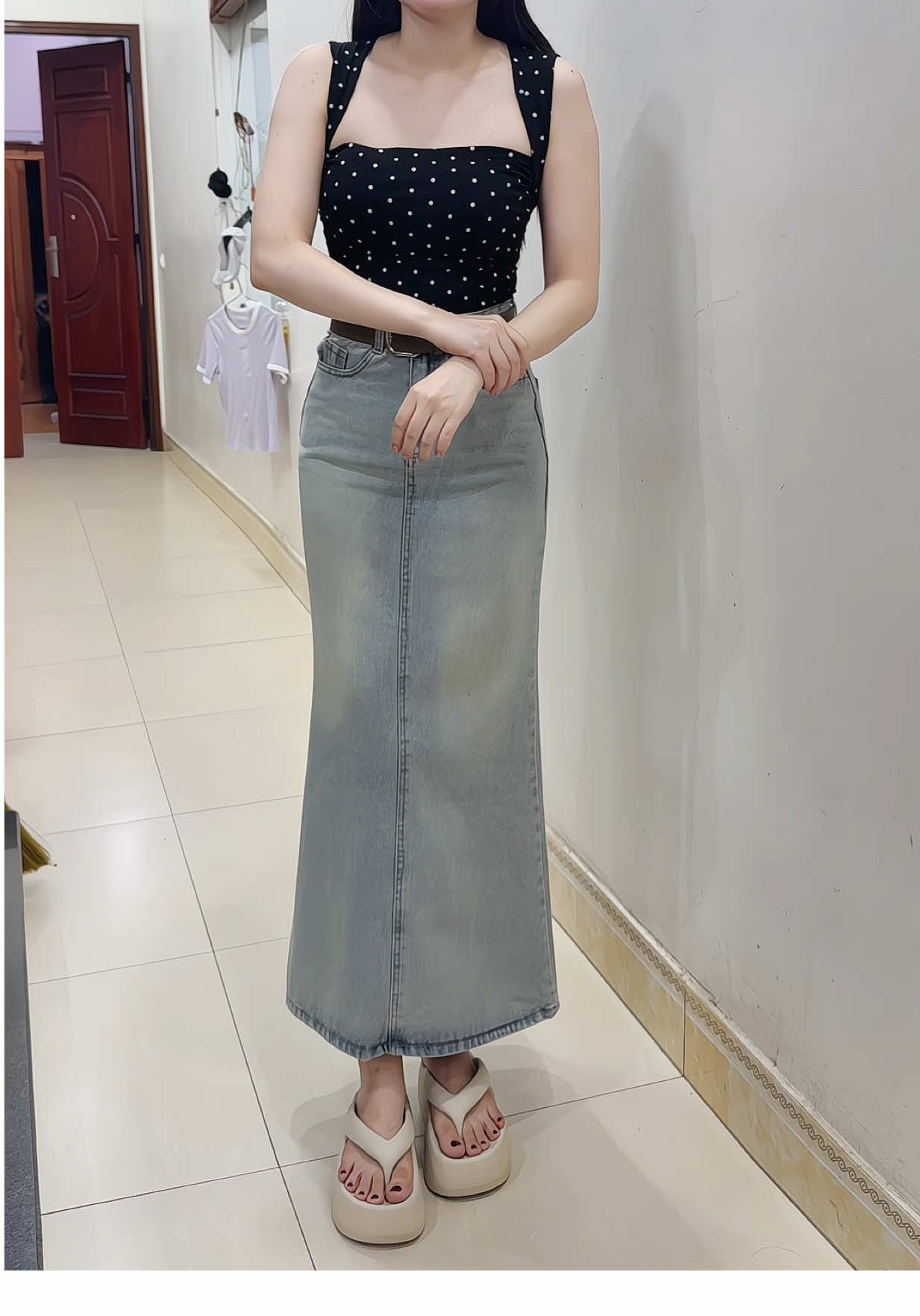 Chân váy jean dáng dài mê lắm #chanvayjean #chanvaydai #vaynuxinh 
