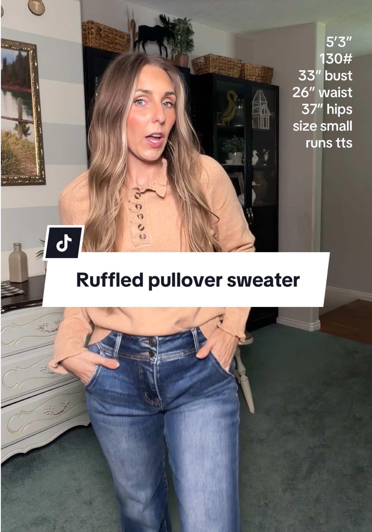 I’m a leggings and oversized sweatshirt girl, so I’m sharing this easy outfit idea if you need some inspiration! Pair this henley pullover sweater with jeans or even a skirt or dress pants! #henleyshirt #fallsweater #pullover #petitefashion #falloutfitinspo 