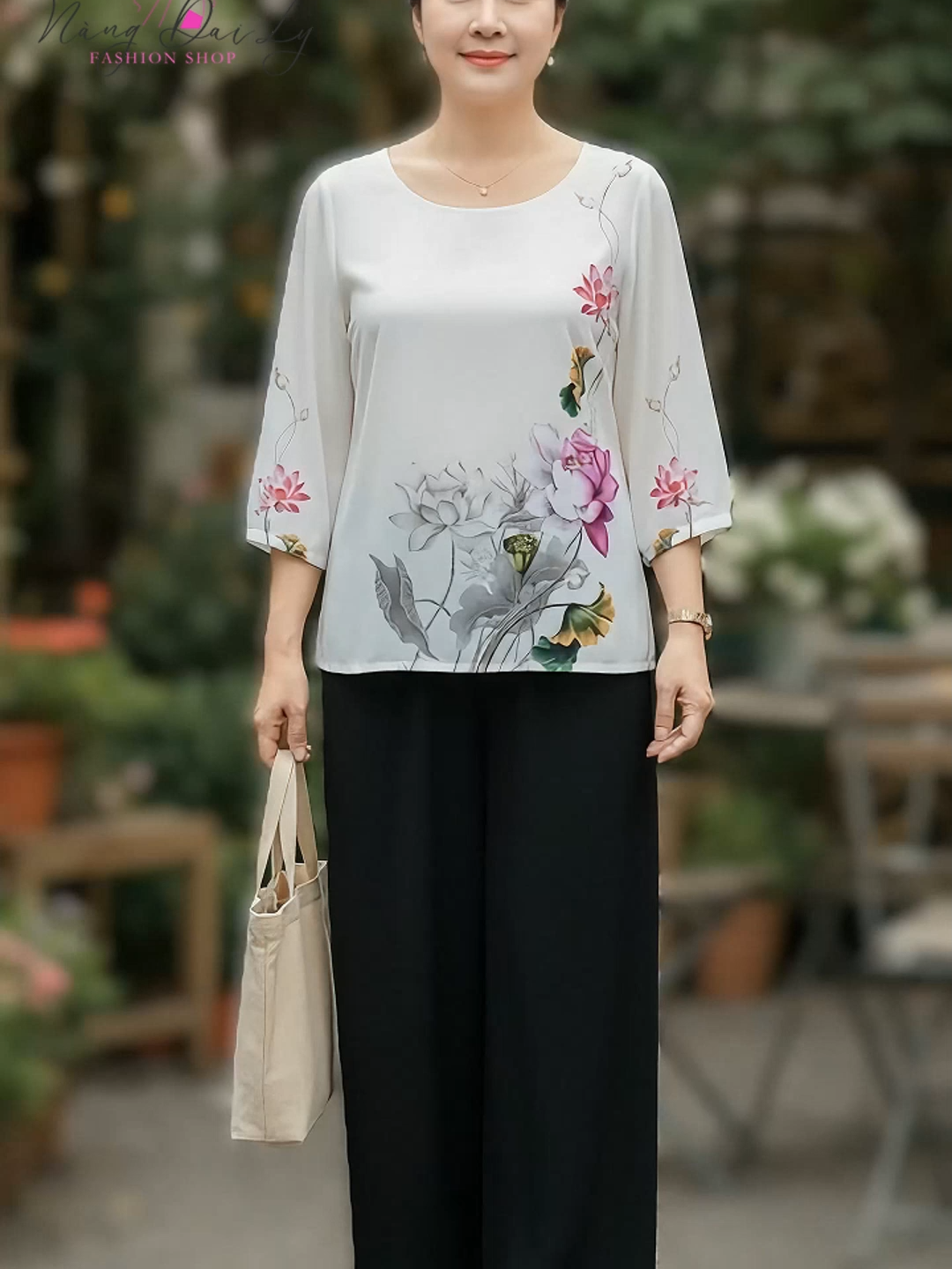 💠 “Giải pháp cho mẹ mặc đẹp mỗi ngày: Áo lụa trung niên tay lửng, hoa văn in nhiệt 3D bền màu, mềm mát.  Phối với giày bệt, sandal hay túi xách đều thanh lịch.”#nangdaily #botrungnien #thoitrangnu #quatangme #thoitrangtrungnien #bodotrungnien #quatangmechong #bolua #boduilua #dichua