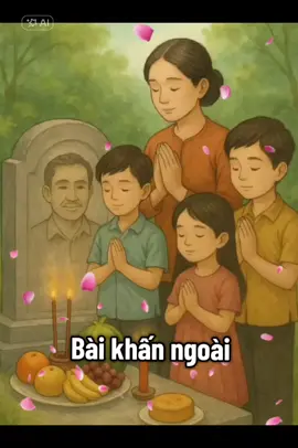 BÀI KHẤN NGOÀI NGHĨA TRANG TẠI MỘ Nam mô A Di Đà Phật (3 lần) Kính lạy: Đức Phật Thích Ca Mâu Ni, Đức Phật A Di Đà, chư Phật mười phương, chư vị Bồ Tát, đặc biệt Đức Địa Tạng Vương Bồ Tát từ bi tiếp dẫn. Kính lạy chư vị Hộ Pháp, Thần linh cai quản nghĩa trang, Thổ địa, Long Mạch Tôn Thần tại khu đất này. Kính lạy các chư vị Tiền chủ, Hậu chủ, cùng các hương linh vô danh, các cô hồn dã quỷ quanh đây. Hôm nay là ngày ... tháng ... năm ... (âm lịch), tín chủ con là ... (họ tên), cùng toàn gia con cháu, thành tâm mang hương hoa, lễ vật ra trước mộ phần.Chúng con thành tâm kính mời: Hương linh ... (xưng rõ cha/mẹ/ông/bà, pháp danh nếu có, ngày mất, an táng tại mộ này) về chứng giám. Xin kính mời toàn thể liệt vị Tổ tiên nội ngoại, ông bà cha mẹ, dòng họ ... về đây đồng lai hâm hưởng. Nguyện cầu: Hương linh người đã khuất được nương nhờ Phật lực, siêu thoát an lạc. Gia tiên nội ngoại được siêu sinh tịnh độ, phù hộ cho con cháu mạnh khỏe, bình an, làm ăn tiến tới. Cũng xin chút lễ mọn này đến các hương linh vô chủ, cô hồn nơi đây, xin cùng hưởng lộc thực, đừng quấy nhiễu, phù trợ cho gia đình chúng con. Chúng con lễ bạc tâm thành, cúi xin chứng giám.nam mô a di Đà Phật #suhuongtiktok #tungkinh #nienphat #samhoi #baikhan 