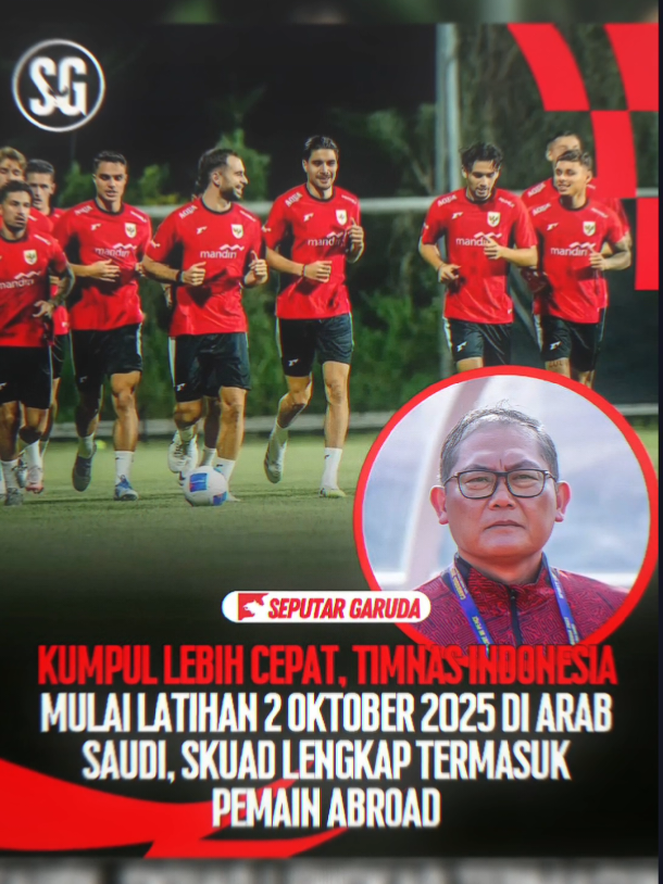 🦅Timnas Indonesia💥 Ketua Badan Tim Nasional (BTN), Sumardji, mengatakan bahwa semua pemain timnas Indonesia sudah akan tiba di Jeddah, Arab Saudi, pada 2 Oktober 2025, pagi hari waktu setempat. Timnas Indonesia langsung menggelar sesi latihan pada sore atau malam hari. Timnas Indonesia datang lebih cepat ke Arab Saudi untuk beradaptasi dengan cuaca di sana. 