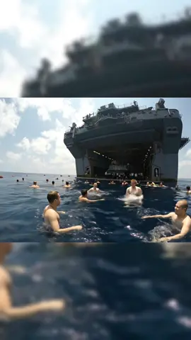 When the Captain calls for a Swim Call, you take the plunge! 🏊‍♂️ This epic US Navy tradition lets the crew jump off the ship and cool off in the middle of the ocean during deployment. A much-needed break from life at sea! Full safety precautions are always in place. #SwimCall #USNavy #Military #SailorLife #Deployment