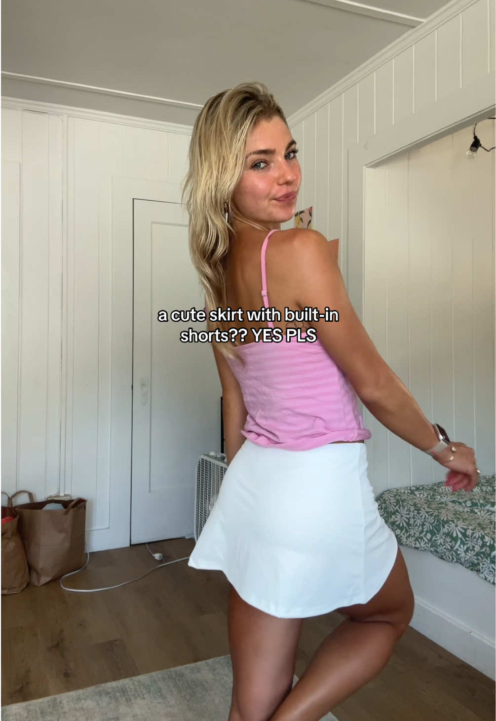 no more worries!! i’m obsessed with this!! 🤍 i finally have both colors!! size small #miniskirt #builtinshorts #lowrise #girlytips 