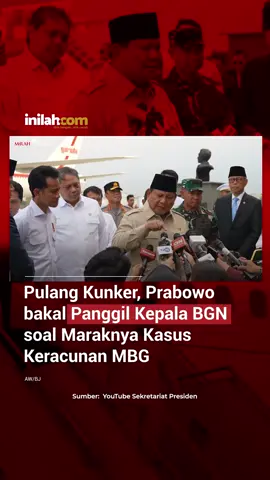 Presiden RI Prabowo Subianto mengatakan bakal memanggil Kepala Badan Gizi Nasional (BGN) beserta jajaran pejabat lainnya, untuk menindak lanjuti kasus keracunan pada program Makan Bergizi Gratis (MBG). Hal ini ia sampaikan saat baru saja tiba di Tanah Air, usai lawatan ke sejumlah negara selama beberapa hari lalu. Prabowo mengakui, kasus keracunan yang marak ini merupakan masalah besar dan pastinya ada kekurangan dalam menjalankan program prioritasnya tersebut. Ia mengingatkan agar program ini tak dipolitisasi lantaran tujuannya yakni untuk menyejahterakan anak-anak di Indonesia yang kesulitan makan. - Selengkapnya kunjungi website dengan klik link di bio atau download aplikasi di AppStore dan Google Play Store. #InilahNews #MBG #MakanBergiziGratis #Inilahcom #titiktengah #titikcerah 