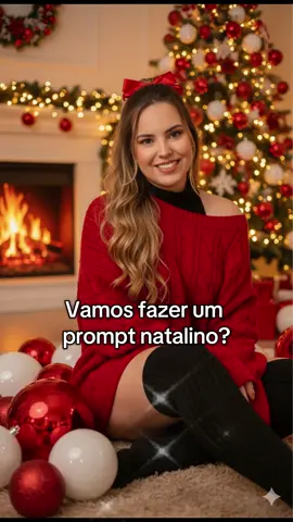Em clima natalino ✨  Copie e cole no Gemini🤩 Cria um retrato aconchegante de uma jovem em um ambiente natalino. Ela está sentada em um tapete bege macio, cercada por bolas decorativas vermelhas e brancas que refletem as luzes do ambiente. Ela está vestindo um suéter vermelho enorme com um dos bolsos, combinado com longas meias PRETAS na mesma tonalidade. Seu longo cabelo LIGHT CASTAiguel O é definido em um penteado misto com um laço vermelho acetinado no topo da cabeça. O fundo mostra uma árvore de Natal decorada com bolas vermelhas e brancas, luzes douradas suavemente brilhantes e uma lareira acesa, emanando uma luz quente e aconchegante. A atmosfera transmite uma atmosfera elegante, calorosa e natalina, com uma aparência suave que realça o brilho da neve e a vivacidade das cores. Ela tem um leve sorriso encantador.  #geminimanchallenge #ensaiofotografico #copiartexto #garotasapoiamgarotas💝🎀✨️ 