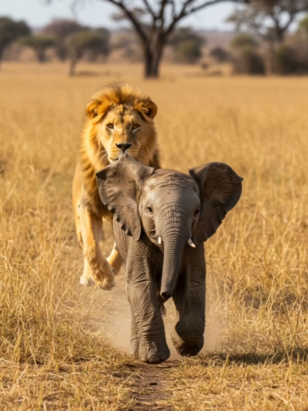 A mother elephant rescues her baby from a lion attack!#animals #wildlife