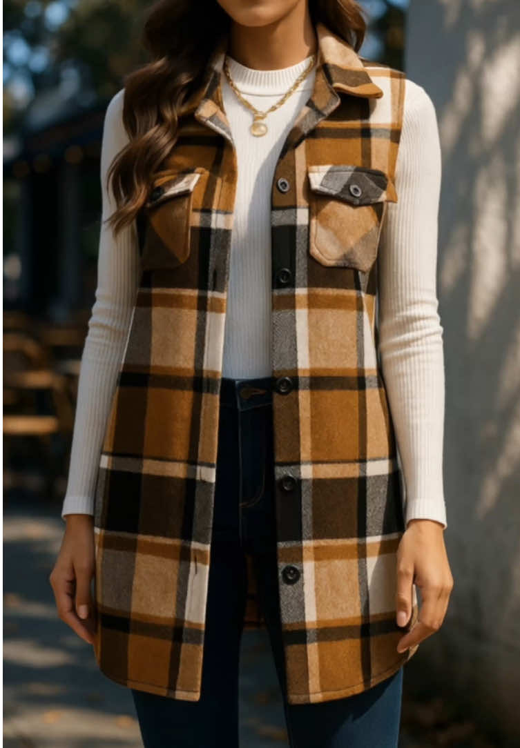 Fall Layers, Effortless Chic🍂✨ #womenswear #falloutfits #vestcoat #plaidstyle #StreetFashion