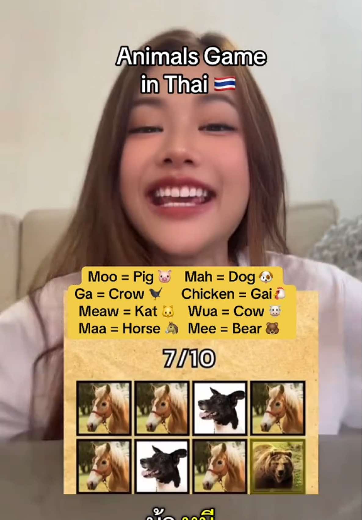 Can you beat the ANIMAL GAME ? And improve your THAI ! 🇹🇭  #หมูหมากาไก่ #riyathaiporean #riyateachthai #learnthaibyriya #studythailanguage 
