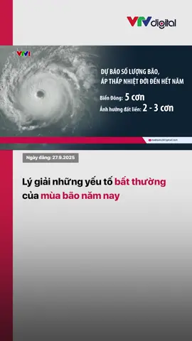 Tính từ đầu năm đến nay, tổng số cơn bão và áp thấp nhiệt đới đã cao gấp rưỡi so với trung bình nhiều năm. Nguyên nhân nào khiến mùa bão năm nay đặc biệt như vậy? Từ nay đến hết năm, dự báo hoạt động bão trên Biển Đông sẽ như thế nào? #vtvdigital #tiktoknews #vtv24 #baoso10 #thoitiet #dubaothoitiet #bualoi