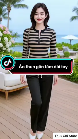 Áo thun gân tăm dài tay. #aothundaitay #thoitrangnu #xuhuong #viral #thinhhanh 