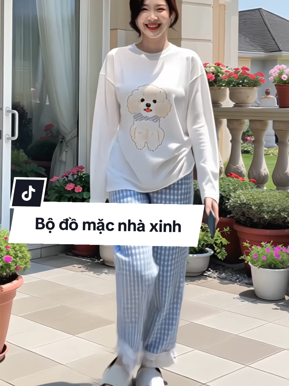 Set áo quần mặc nhà xinh xắn, áo thun cotton dài tay mềm mịn và quần caro đũi xốp phối bèo #setdoxinh #setdomacnha #setdonu #dobomacnha #xuhuong 