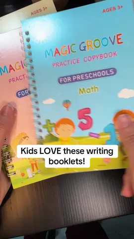 Struggling to get your little one to write between the lines? These Magic Groove Writing Booklets make it so much easier — guiding their pencil right where it needs to go! #EarlyLearning #ParentHack #KidsLearning #KidsEducation #HandWriting 