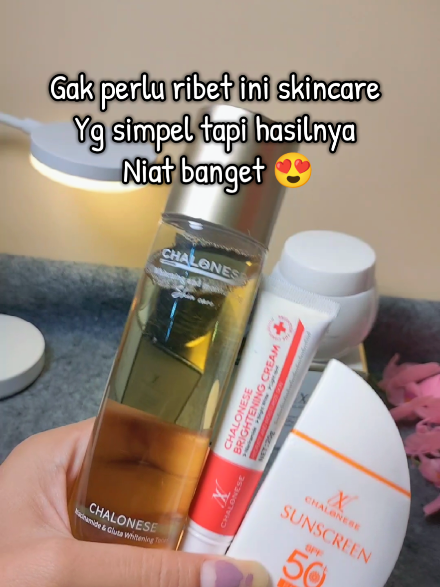 Set Perawatan Pemutih 3in1 Toner, Cream, Sunscreen, free sleeping mask 3pcs 🔥#chalonese #skincare #cream #toner #sunscreen 