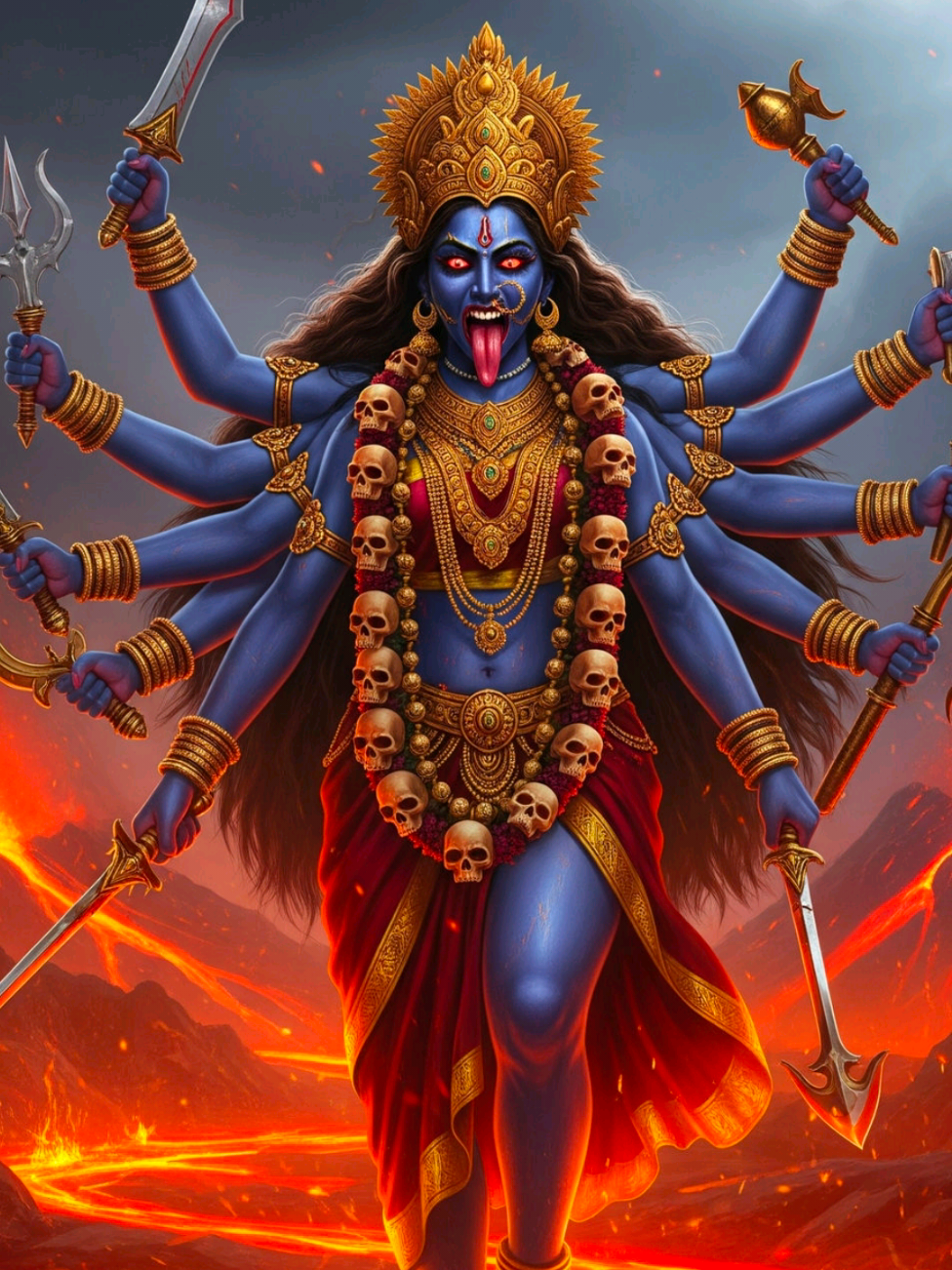 Maa Kaalratri is the fiercest form of the Maa Durga, who saves her devotees from the negative forces. Goddess Kalratri bestows siddhis and nidhis to those who recall her during the time of Navratri. Devi Kalaratri is depicted with dark blue or black complexion with four hands, bountiful hair and rides on a donkey. #maakali  #kalratari  #navratari  #tiktokviral  #foryourpage 