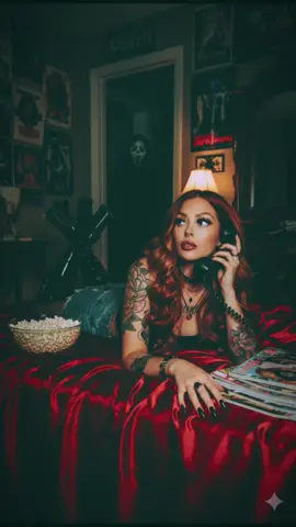 LITERALLY Obsessed with this trend ! 👻 #ghostface #scream #aitrend #fyp #ghostfacetrend Gemini ap   Original Prompt  : Create photo of me in a dreamy y2k style portrait of me laying on a shiny pink satin bedding as i hold a large 90s style chorded phone and in a thoughtful daydreaming pose her long brown hair falls freely in loose curls with gold butterfly clips on each side. she wears delicate jewelry including dainty gold necklaces and accessories and gold chunky rings. the room behind her is girly and daydreamy with 90s style posters. her makeup is simple yet glamorous with brown lipgloss and brown lip liner. the photo should have a grainy 90s style to it with a light source like a lamp in a dimly lit room at night. a bowl of popcorn rests beside her near some 90s style magazines. the ghostface killer should be behind her staring at her, his body should be dimly lit, and he should be standing in the doorway of a dimly lit hallway. the background behind he should be slightly dark and ominous.  (Can be tweaked ) 