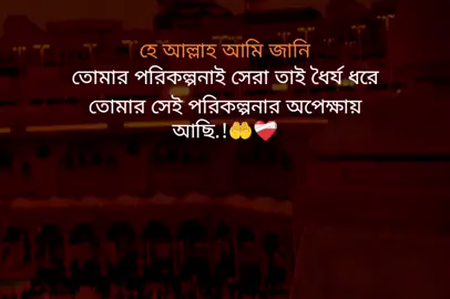 হে আল্লাহ আমি জানি তোমার পরিকল্পনাই সেরা তাই ধৈর্য ধরে তোমার সেই পরিকল্পনার অপেক্ষায় আছি! 🤲❤️‍🩹#foryou #foryoupage