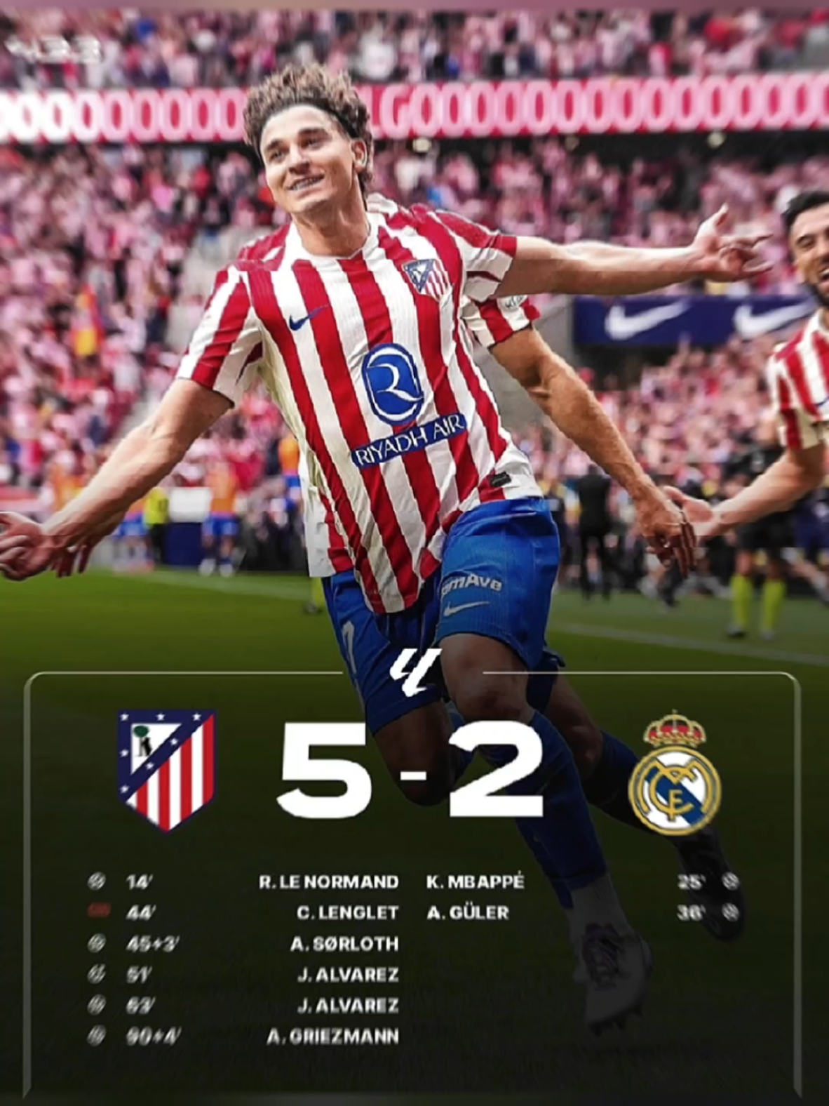 FULL-TIME: ATLETICO MADRID 5-2 REAL MADRID. Mengejutkan real Madrid keok melawan Atletico Madrid dengan skor telak 5-2#realmadrid #atleticodemadrid #laliga #alvarez #mbappe 