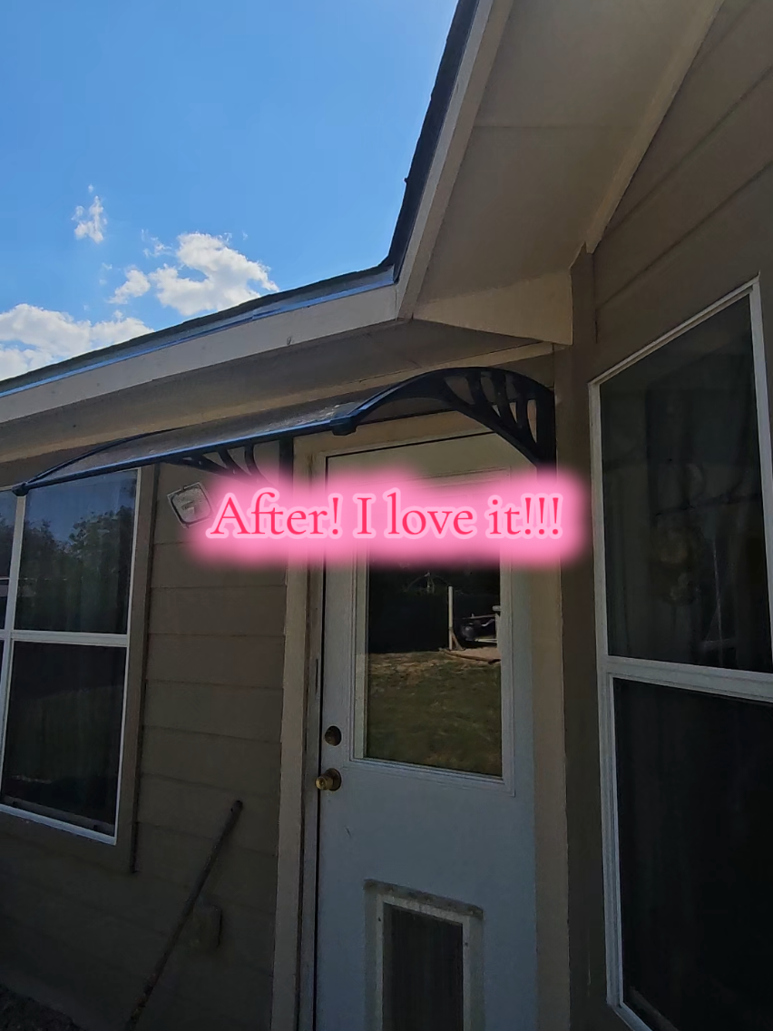 Easiest DIY install Ever!!! This awning is so cost effective and took 10 mins to install...plus it's lightweight and blocks the sun and rain!  #DIY #awning #fyp #beforeandafter #therussellsmovedtotexas 