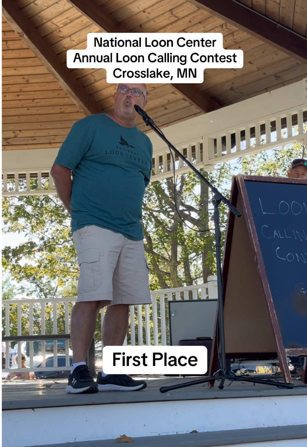 The National Loon Center hosted its annual Star of the North Loon Calling Contest on Sept. 27, 2025 in Crosslake, MN. These are the top three adult loon calling winners. @National Loon Center #exploremn #onlyinmn #minnesota #looncall #loon 