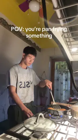 Those stray oil sprays be hurting. #cooking #funny #relatable #fyp #chef