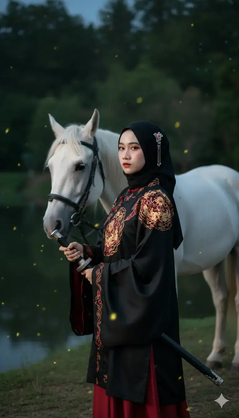 Baguss sih, tapi kenapa pedang nya jadi menyatu🤣  isi prompt :  