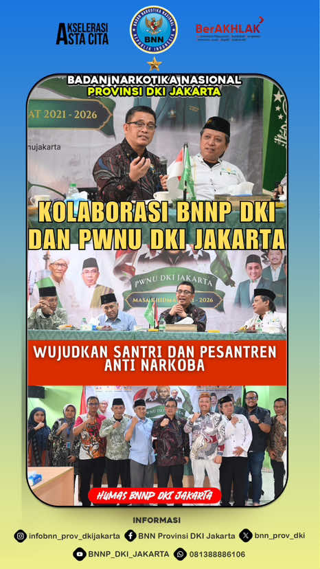 Kepala Badan Narkotika Nasional Provinsi (BNNP) DKI Jakarta melaksanakan audiensi dengan Pengurus Wilayah Nahdlatul Ulama (PWNU) DKI Jakarta. Pertemuan ini berlangsung dalam suasana penuh keakraban dan semangat kebangsaan, dengan fokus membangun sinergi dalam upaya Pencegahan dan Pemberantasan Penyalahgunaan dan Peredaran Gelap Narkoba (P4GN). Dalam kesempatan tersebut, Kepala BNNP DKI Jakarta menyampaikan berbagai program P4GN yang telah dan akan dilaksanakan, baik jangka pendek, jangka menengah, maupun jangka panjang. Salah satu agenda penting yang sedang dipersiapkan adalah Apel Kebangsaan sekaligus Deklarasi “Jakarta Menyala Tanpa Narkoba”, sebuah momentum kebersamaan untuk menguatkan tekad seluruh elemen masyarakat dalam melawan narkoba. PWNU DKI Jakarta memberikan apresiasi serta menyatakan dukungan penuh terhadap gagasan tersebut. Dukungan ini diwujudkan dengan kesiapan melibatkan kader dan Banser NU sebagai garda terdepan dalam pengamanan, penggerakan massa, dan penyebaran pesan moral-spiritual kepada masyarakat luas. Selain itu, dalam audiensi ini juga berkembang sejumlah gagasan kolaboratif yang relevan dengan kebutuhan masyarakat, antara lain: 1. Santri dan Pesantren Anti Narkoba Menjadikan pesantren dan lembaga pendidikan NU sebagai basis edukasi P4GN dengan melibatkan para santri sebagai agen perubahan di lingkungan sebayanya. 2. Rehabilitasi Berbasis Pesantren Mengembangkan model rehabilitasi yang berlandaskan nilai-nilai keagamaan, konseling spiritual, dan pendekatan kekeluargaan khas pesantren sebagai bagian dari solusi pemulihan. 3. Pilot Project Kewirausahaan Mendorong kemandirian ekonomi mantan penyalahguna narkoba dan keluarga terdampak melalui pelatihan keterampilan serta pengembangan usaha kecil berbasis komunitas pesantren. Audiensi ini menjadi titik awal penting bagi penguatan kolaborasi antara BNNP DKI Jakarta dan PWNU DKI Jakarta. Dengan jejaring NU yang kuat di berbagai lini masyarakat, sinergi ini diharapkan mampu memperluas jangkauan kampanye P4GN, menghadirkan solusi yang lebih humanis, dan membangun ketahanan sosial dalam menghadapi ancaman narkoba.                                                                    @Badan Narkotika Nasional RI @Joko Awang  #warondrugforhumanity #jakartabersinar #indonesiabersinar #bnnpdkijakarta