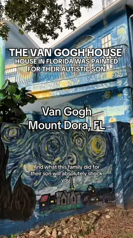 THE VAN GOGH HOUSE IN FLORIDA Follow me for more unique Florida history. In Mount Dora, Florida, there’s a house painted entirely in Van Gogh’s Starry Night. In 2017, Nancy Nemhauser and Lubek Jastrzebski had a mural painted on their boundary wall by artist Richard Barrenechea after noticing their adult son, who has autism, was repeatedly drawn to Starry Night. It was meant as a beacon so if he wandered off, he could tell people, “I live at the Van Gogh house.” City officials initially called the mural “graffiti” and fined the couple thousands, demanding it be removed or the wall be repainted to match the house. When told the wall had to match the house, the family responded by painting the house in the same Starry Night design, turning a simple wall into a full home canvas. They took Mount Dora to court, arguing their First Amendment rights were being violated. In 2018, the city settled, reversed the fines, issued a public apology, and officially allowed the mural to remain. In 2025, the house received a fresh coat of paint through @floridapaints “Paint a Brighter Day” program, which donated paint for the restoration. A new infinity symbol sculpture, designed by artists on the autism spectrum, was also added to the front yard. Located along Old U.S. 441, the Starry Night house isn’t just art, it’s a symbol of love, inclusion, and creative resistance. How far would a parent go for their child ? #vangoghhouse #vangogh #mountdora #thingstodoinflorida #thingstodoinorlando 