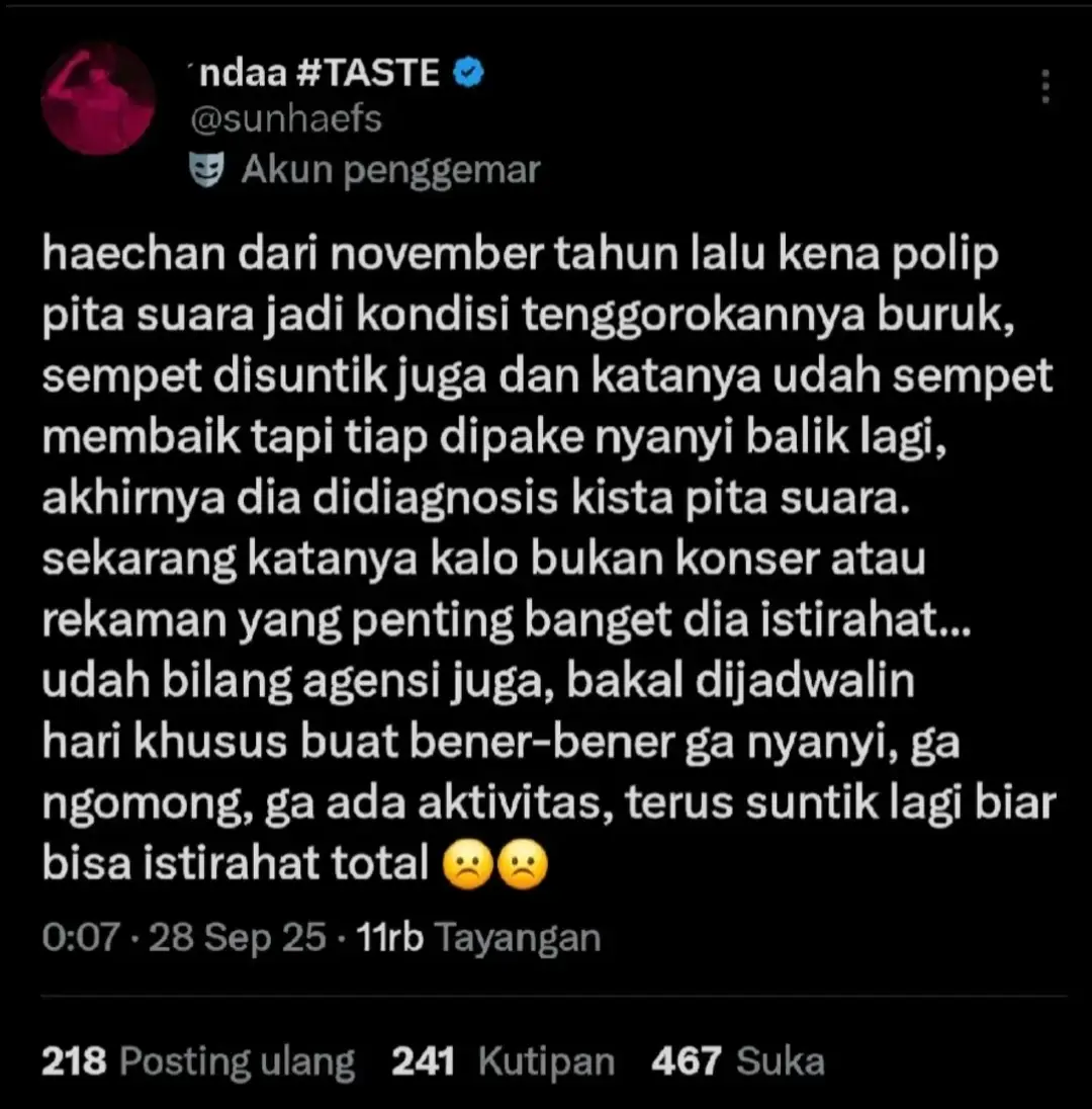 aku gak keberatan nunggu. no matter how long it takes, i’ll wait for you, haechan. selama kamu bisa sembuh total, selama kamu bisa nyanyi lagi tanpa rasa sakit, itu aja udah cukup. please, take your time. don’t rush your healing, don’t push yourself. sfs gak akan ke mana mana, we’ll be right here waiting, quietly cheering for you even in silence. semoga semua prosesnya lancar, i just want to see you smile again, sing again, laugh without pain. you’ve given so much of your voice, your energy, and your heart. now it’s time for you to rest and receive all the love you’ve given to us. so go heal, haechan. take the longest break if you need to. we’ll wait, patiently. because you’re worth every second of it 🐻🙆🏻‍♀️🤍 #haechan #nctdream #fyp 
