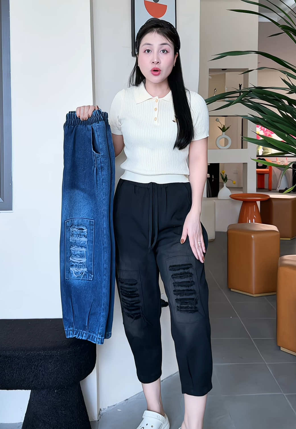 Quần jeans lửng, dáng bagyy, phối rách #xuhuong #quanjeannu #bagyyjeans #quanlung #moonmummim 