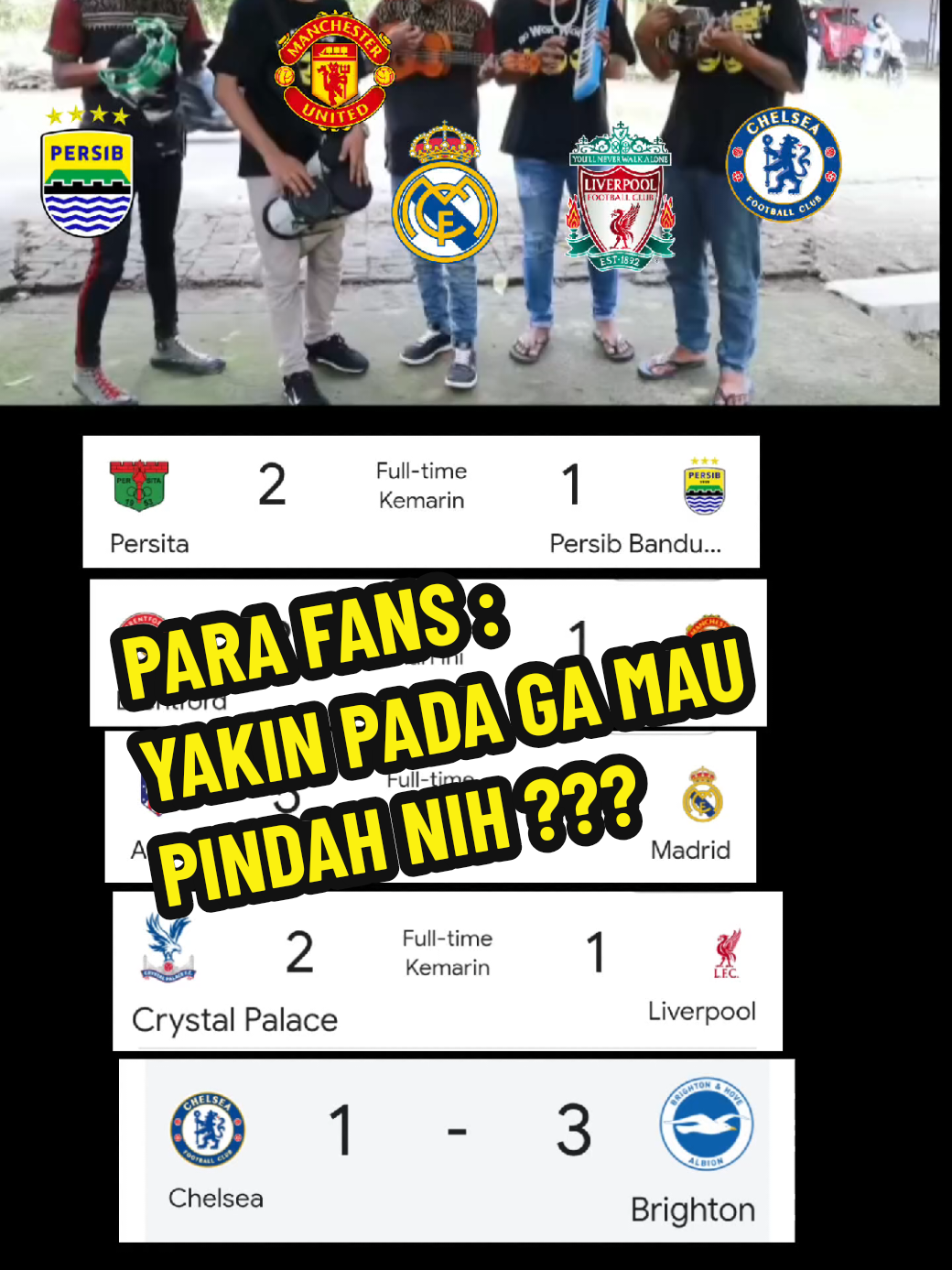 Para fans yakin pada ga mau pindah nih? #persib #manchesterunited #realmadrid #liverpool #chealsea 