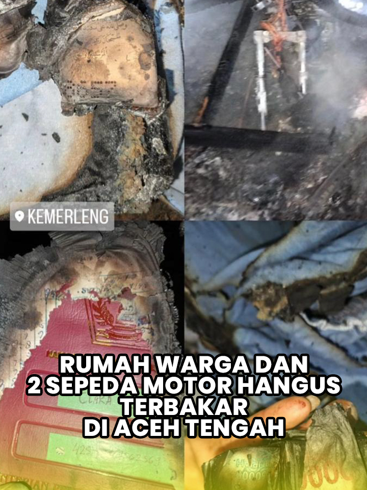 Rumah Warga dan 2 Sepeda Motor Hangus Terbakar di Aceh Tengah Laporan Alga Mahate Ara | Aceh Tengah TRIBUNGAYO.COM, TAKENGON – Sebuah rumah warga dilaporkan hangus terbakar dalam peristiwa kebakaran di Kampung Kemerleng, Kecamatan Linge, Kabupaten Aceh Tengah  yang terjadi pada Minggu (28/9/2025) sekitar pukul 01.10 WIB. Dalam peristiwa pada dini hari itu, sebanyak 2 sepmor ludes terbakar. Kepala Pelaksana (Kalak) BPBD Aceh Tengah, Andalika, membenarkan kejadian tersebut.  Ia menyampaikan bahwa satu unit rumah berkonstruksi kayu milik Murtono (45) beserta seluruh isinya, termasuk dua unit sepeda motor, ludes dilalap api. Beruntung, tidak ada korban jiwa dalam peristiwa tersebut. Namun, kerugian material diperkirakan cukup besar.  Hingga saat ini, penyebab kebakaran masih dalam penyelidikan oleh pihak kepolisian. BPBD Aceh Tengah mengimbau masyarakat agar selalu waspada dan memastikan instalasi listrik serta sumber api lainnya dalam kondisi aman untuk mencegah terjadinya kebakaran.(*) #acehtengah #kebakaran #musibah #pemadam #tribungayo