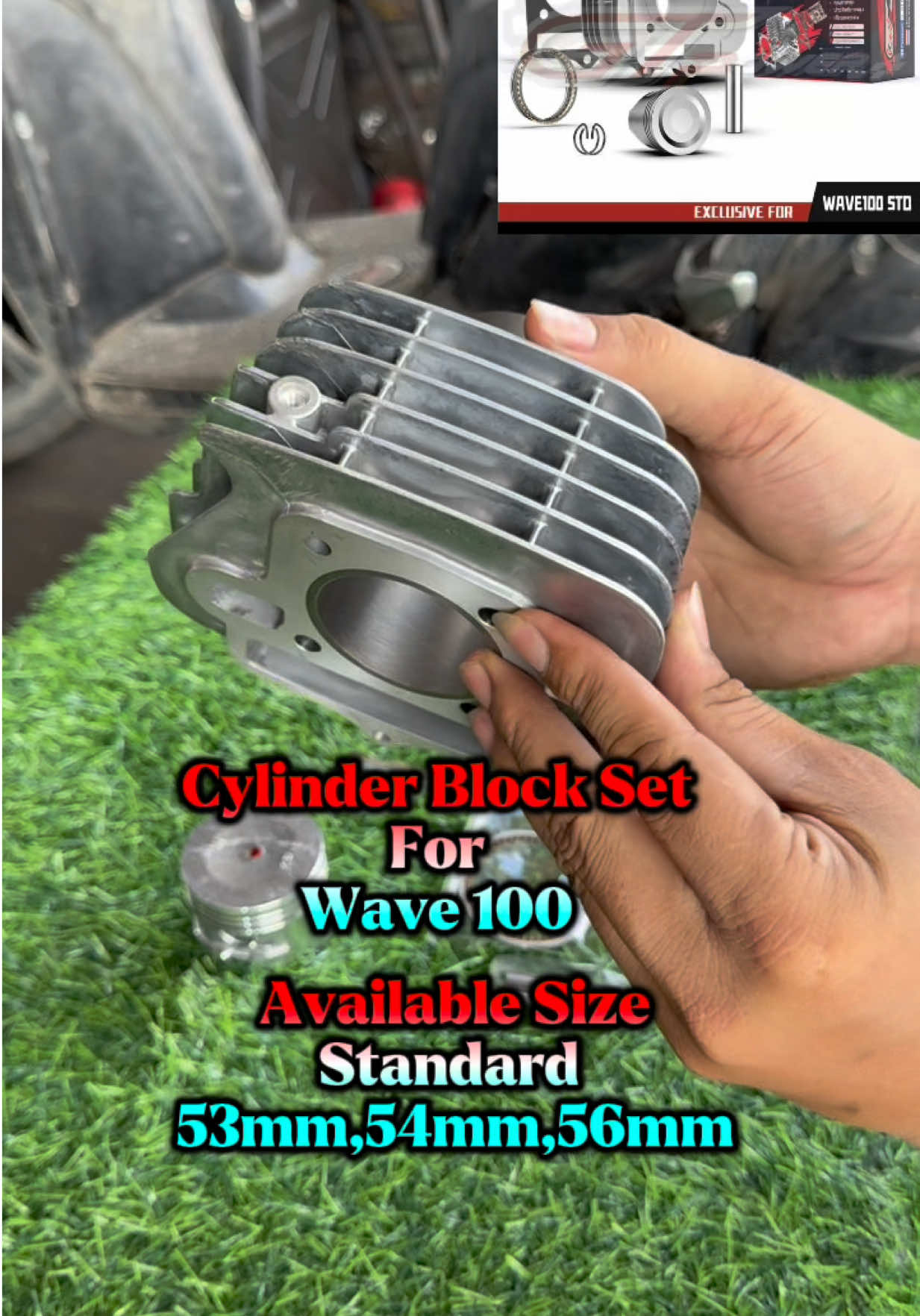 Gt power cylinder block set for wave100 available sizes standard,53mm,54mm,56mm affordable price only #cylinderblock #cylinderblocksetwave100 #cylinderblockwave100 #blocksetwave100 #followers 