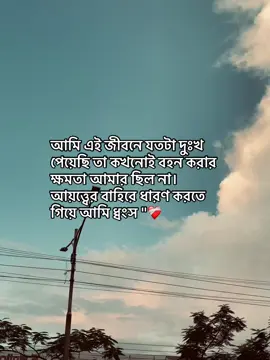 আমি এই জীবনে যতটা দুঃখ পেয়েছি তা কখনোই বহন করার ক্ষমতা আমার ছিল না। আয়ত্ত্বের বাহিরে ধারণ করতে গিয়ে আমি ধ্বংস 
