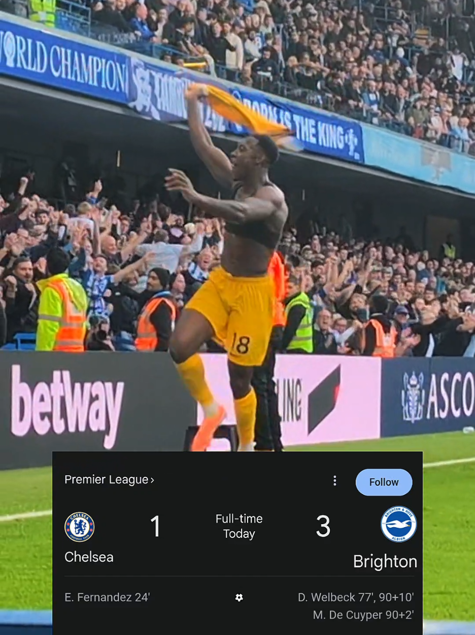 Danny Welbeck Goal Albion fans Limbs #bhafc #brightonandhovealbion #chelseafc #footballtiktok #dannywelbeck 