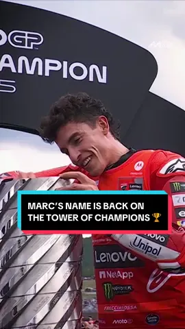 After six long years, @Marc Márquez’s name is BACK on the Tower of Champions 🏆 🔙 #MoreThanANumber #MotoGP #MarcMarquez 