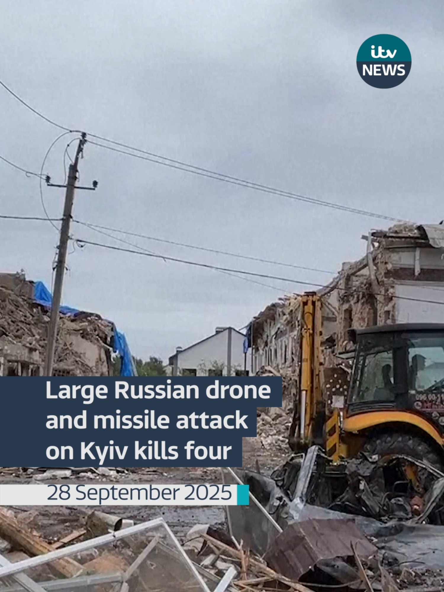 A large Russian drone and missile attack on the Ukrainian capital killed four people and wounded at least 10 others early on Sunday, authorities said. #itvnews